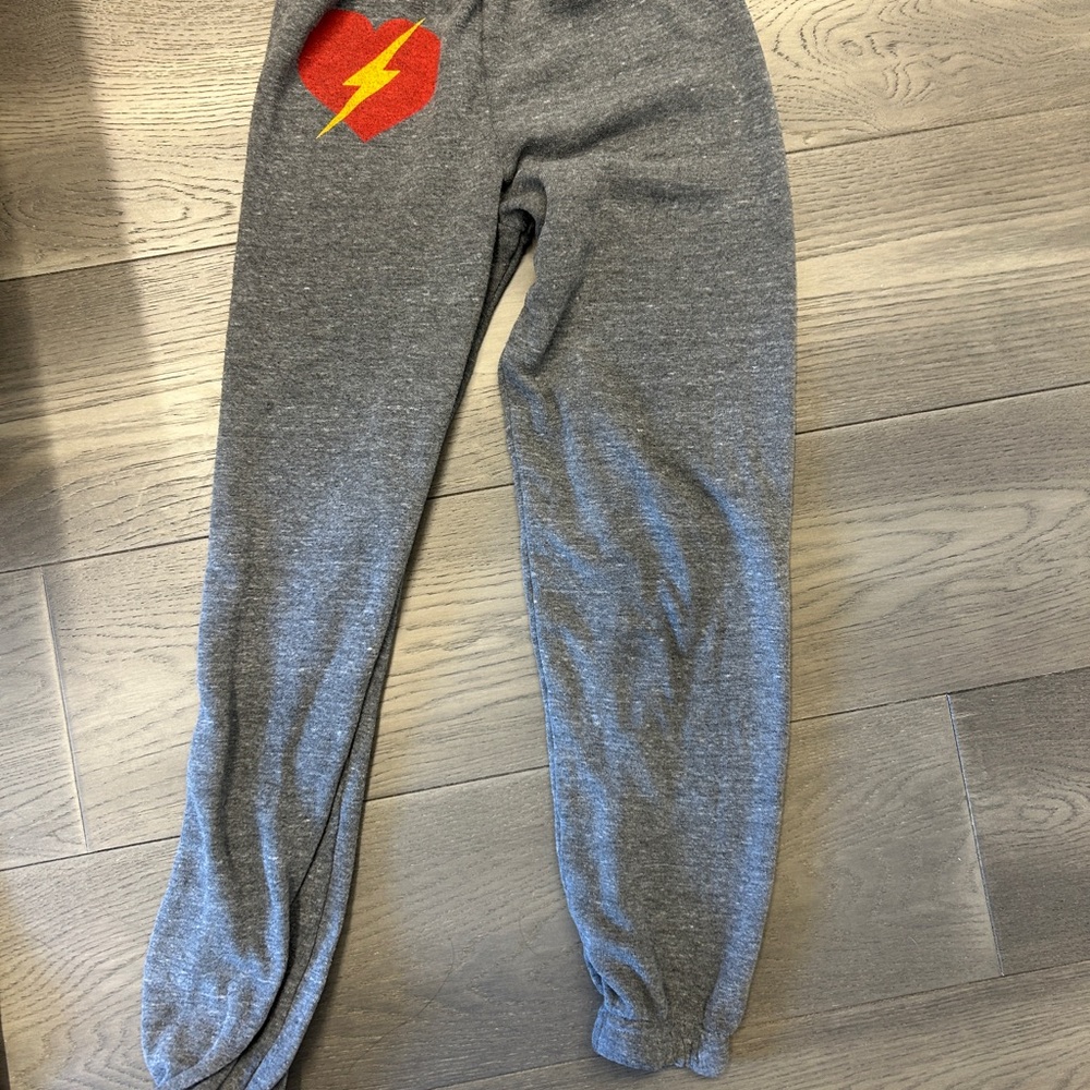 Aviator Nation Gray Joggers with Red Heart & Lightning Bolt Size 12